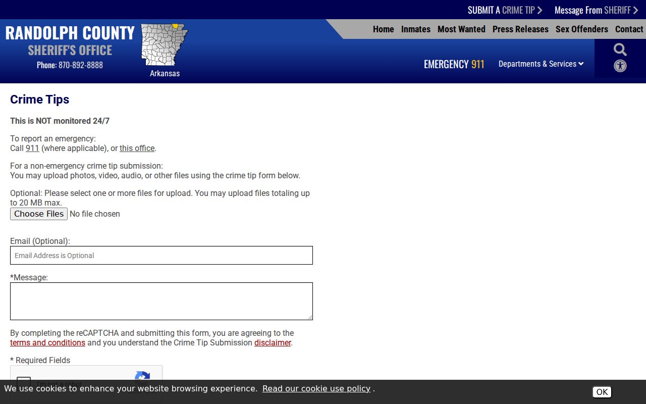 Randolph County warrant records crime tip form