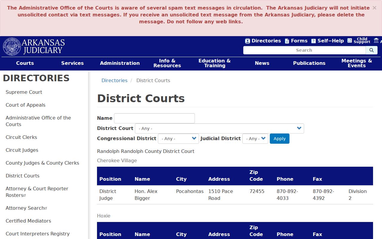 Maynard warrant records Randolph district court directory