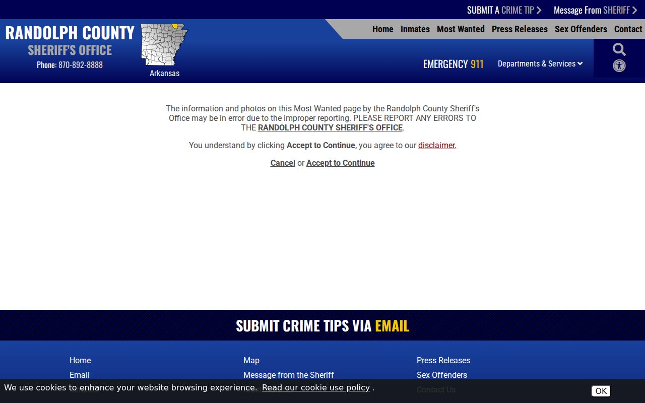 Randolph County most wanted official disclaimer gate